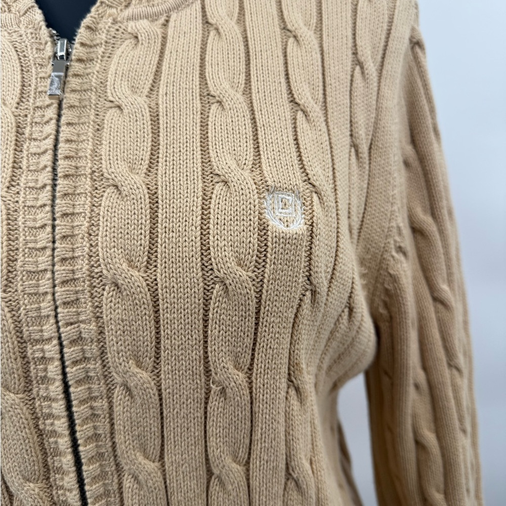 Chaps Beige Cable Knit Zip‎ Hoodie Cardigan - Picture 2 of 4